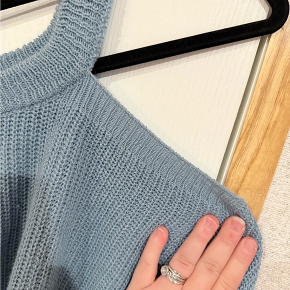 Women's Blue off the shoulder sweater - Picture 2 of 5